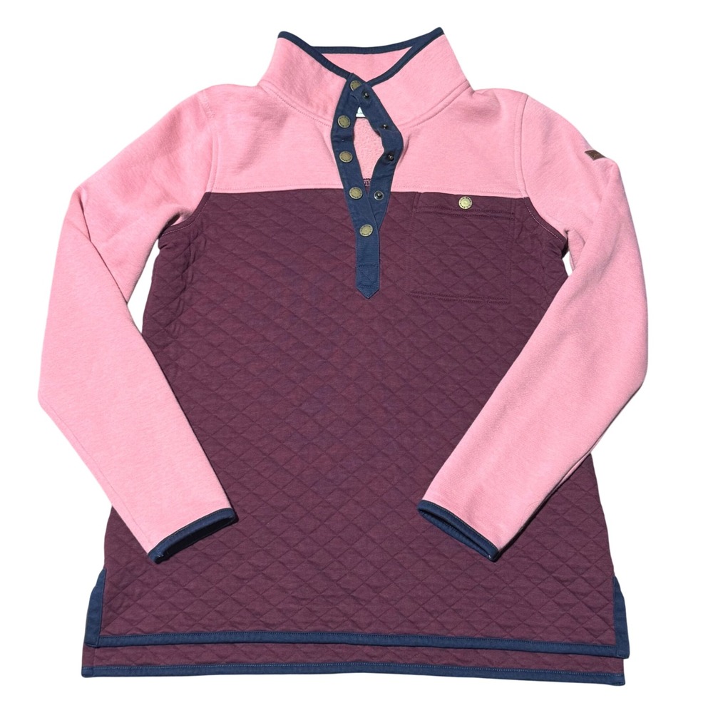 L.L. Bean Quilted Pullover Women's Small Petite - Maroon Pink Navy EXCELLENT‎